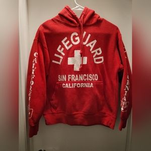 Red Lifeguard Drawstring Hoodie Small